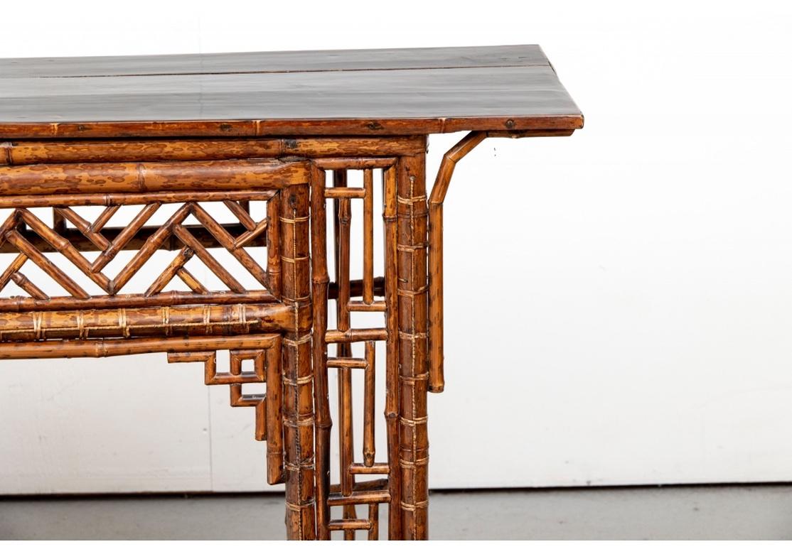 Fine And Complex Bamboo Console Table With Lacquer Top 4