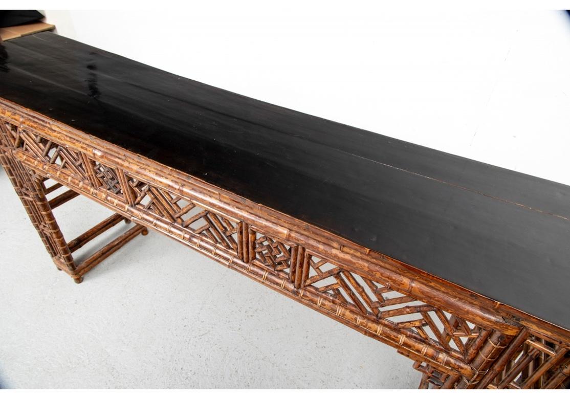 Fine And Complex Bamboo Console Table With Lacquer Top 6