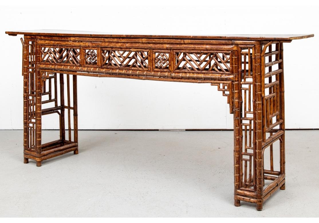 20th Century Fine And Complex Bamboo Console Table With Lacquer Top