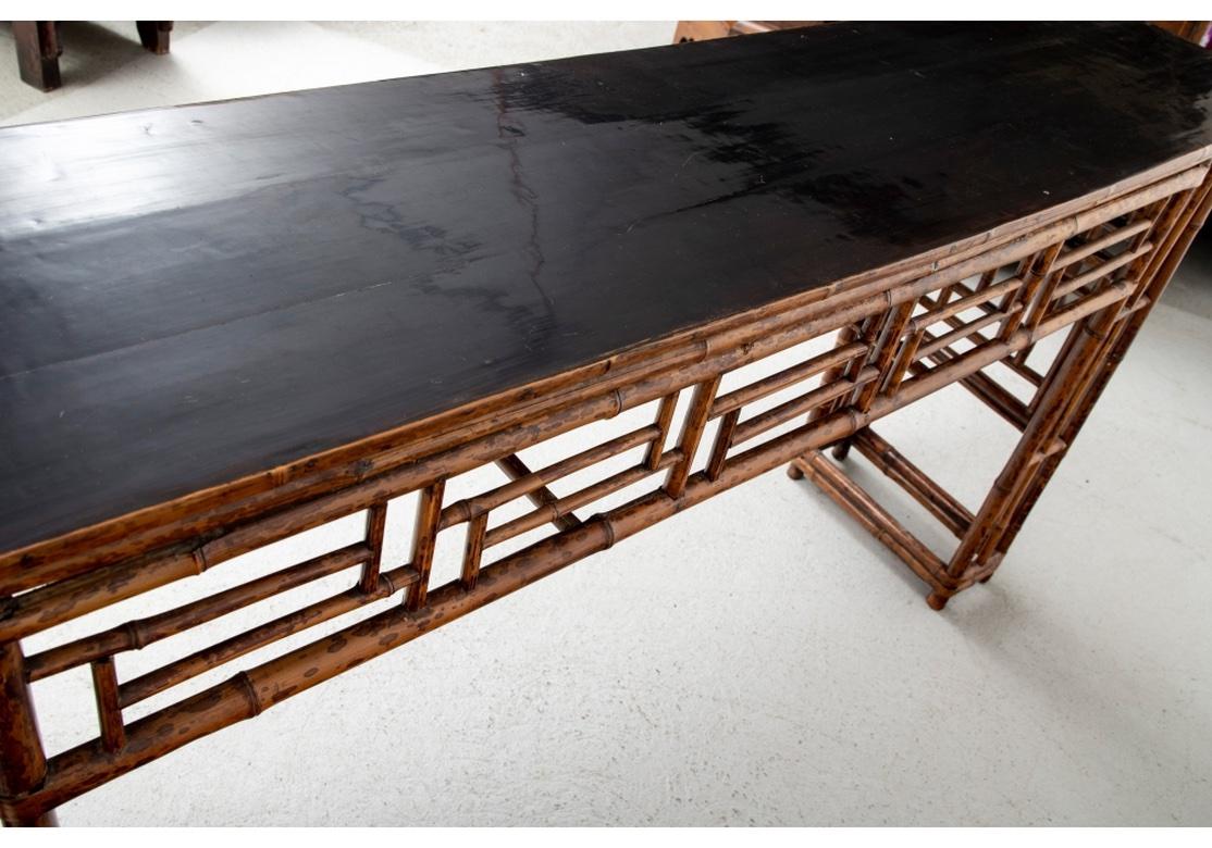 Fine And Complex Bamboo Console Table With Lacquer Top 3