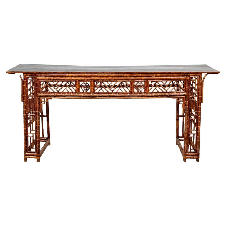 Fine And Complex Bamboo Console Table With Lacquer Top For Sale at 1stDibs