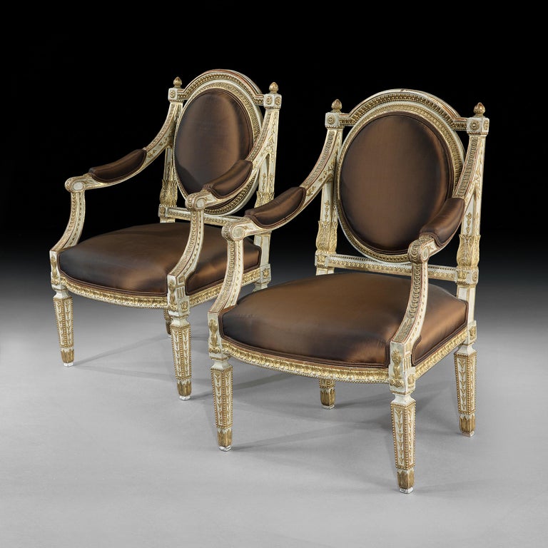 Fine and Decorative Pair of Italian Painted and Parcel Gilt Armchairs ...