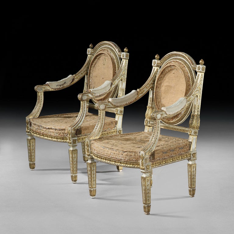 Fine and Decorative Pair of Italian Painted and Parcel Gilt Armchairs ...