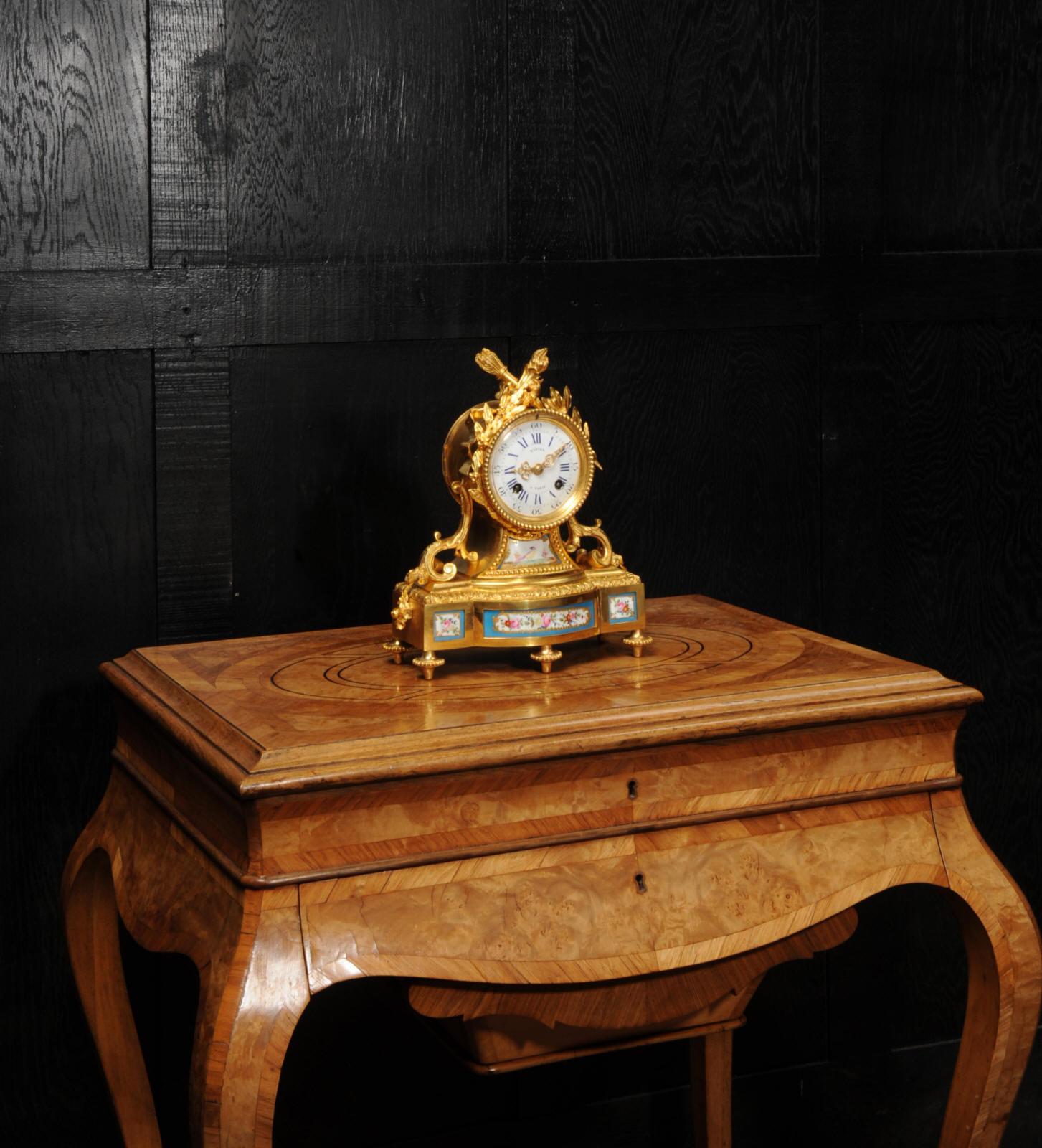 Painted Fine and Early Sevres Porcelain and Ormolu Antique French Clock