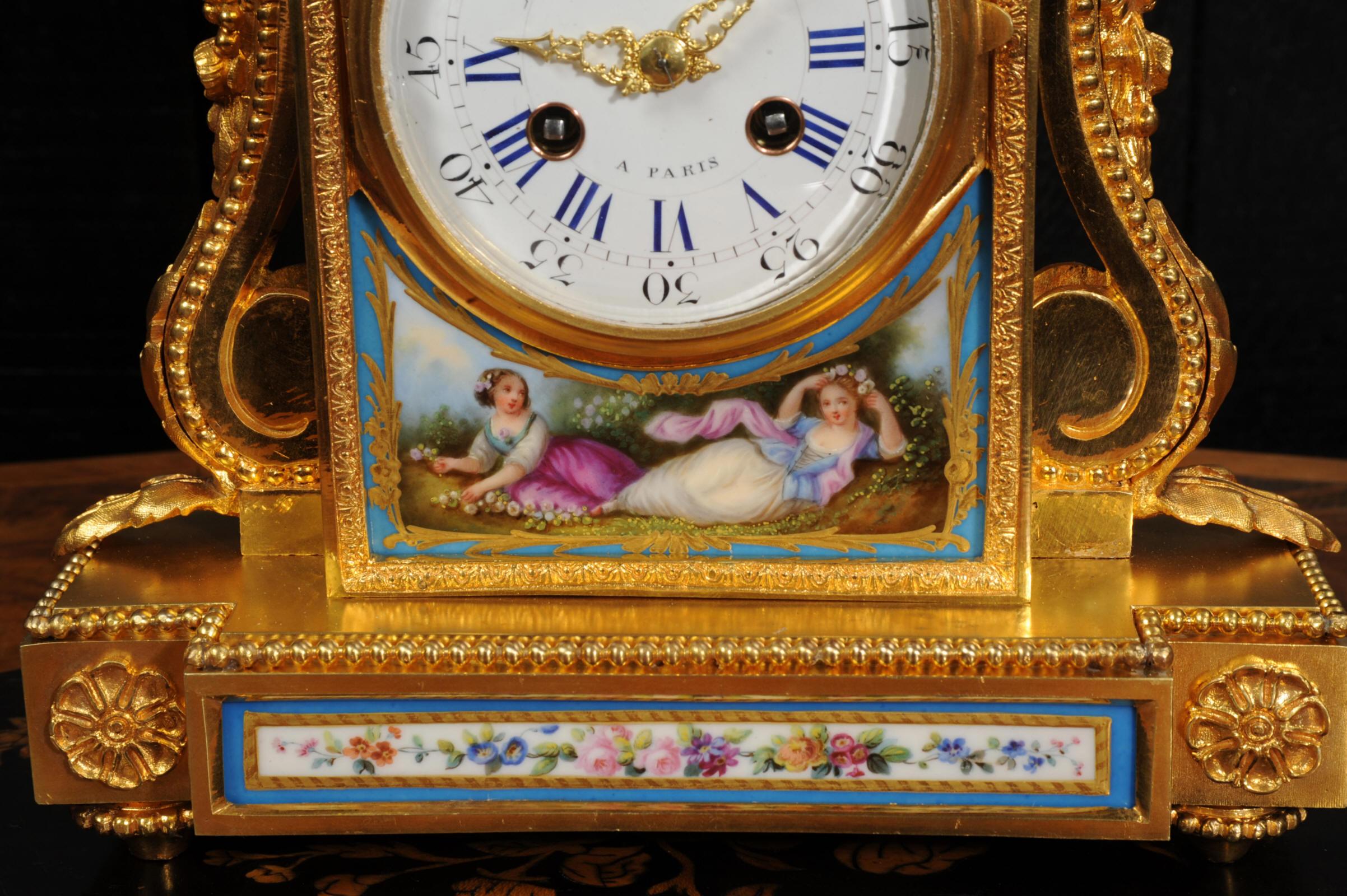 Painted Fine and Early Sevres Porcelain and Ormolu Antique French Clock