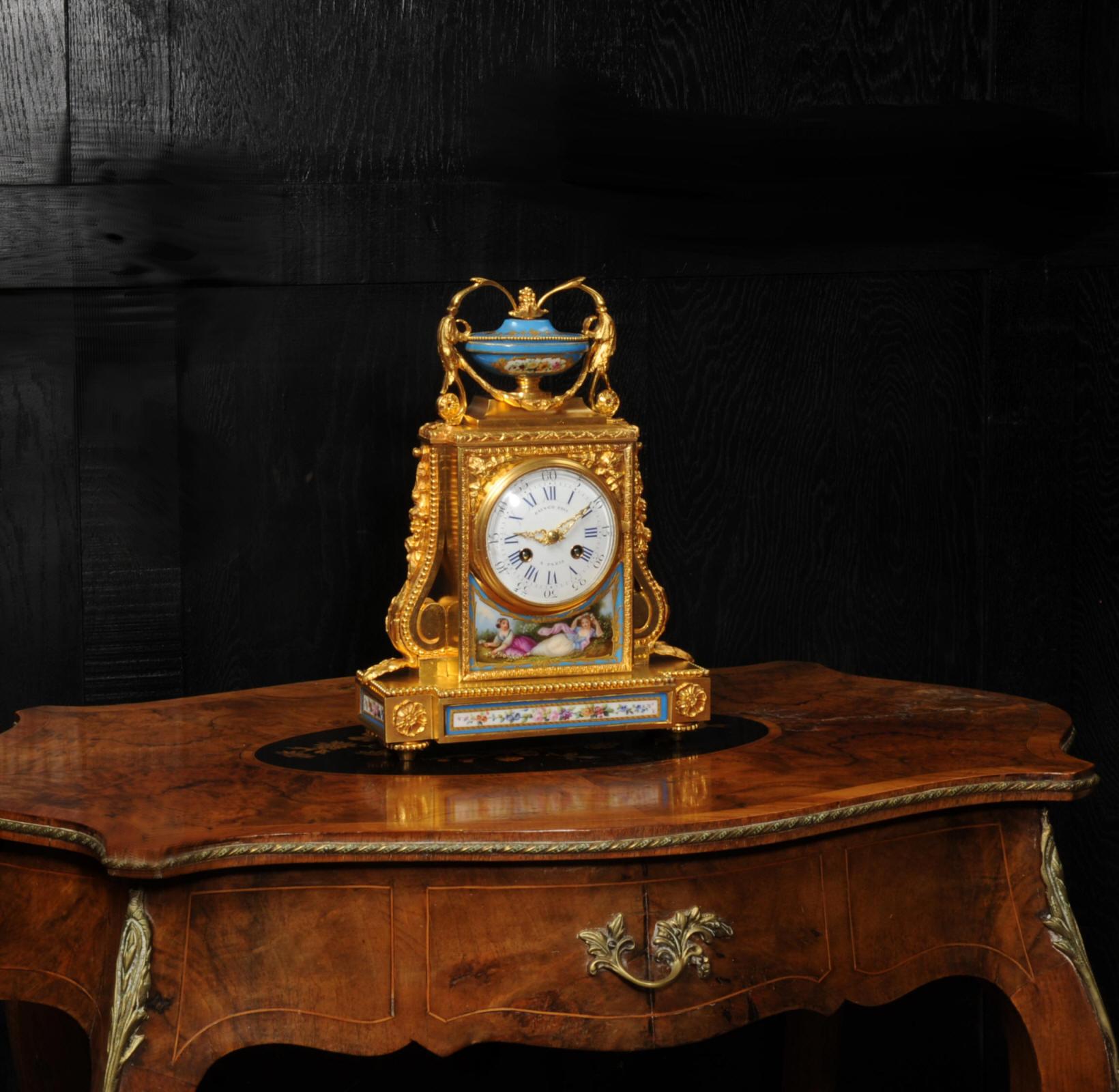 Fine and Early Sevres Porcelain and Ormolu Antique French Clock In Good Condition In Belper, Derbyshire