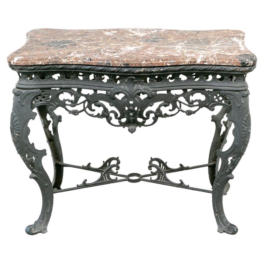 Fine and Elaborate Antique Marble Top Iron Console Table