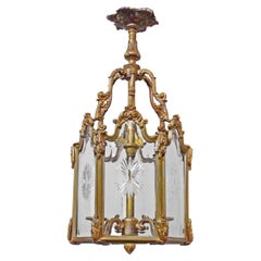 Antique Fine and Elegant Hexagonal Lantern Featuring Handcut Glass Panels