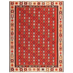 Fine and Geometric Vintage Sarkoy Turkish Kilim Rug. Size: 7 ft x 8 ft 9 in