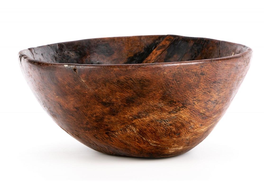 Hand-Carved Fine and Large Antique Burl Wood Bowl