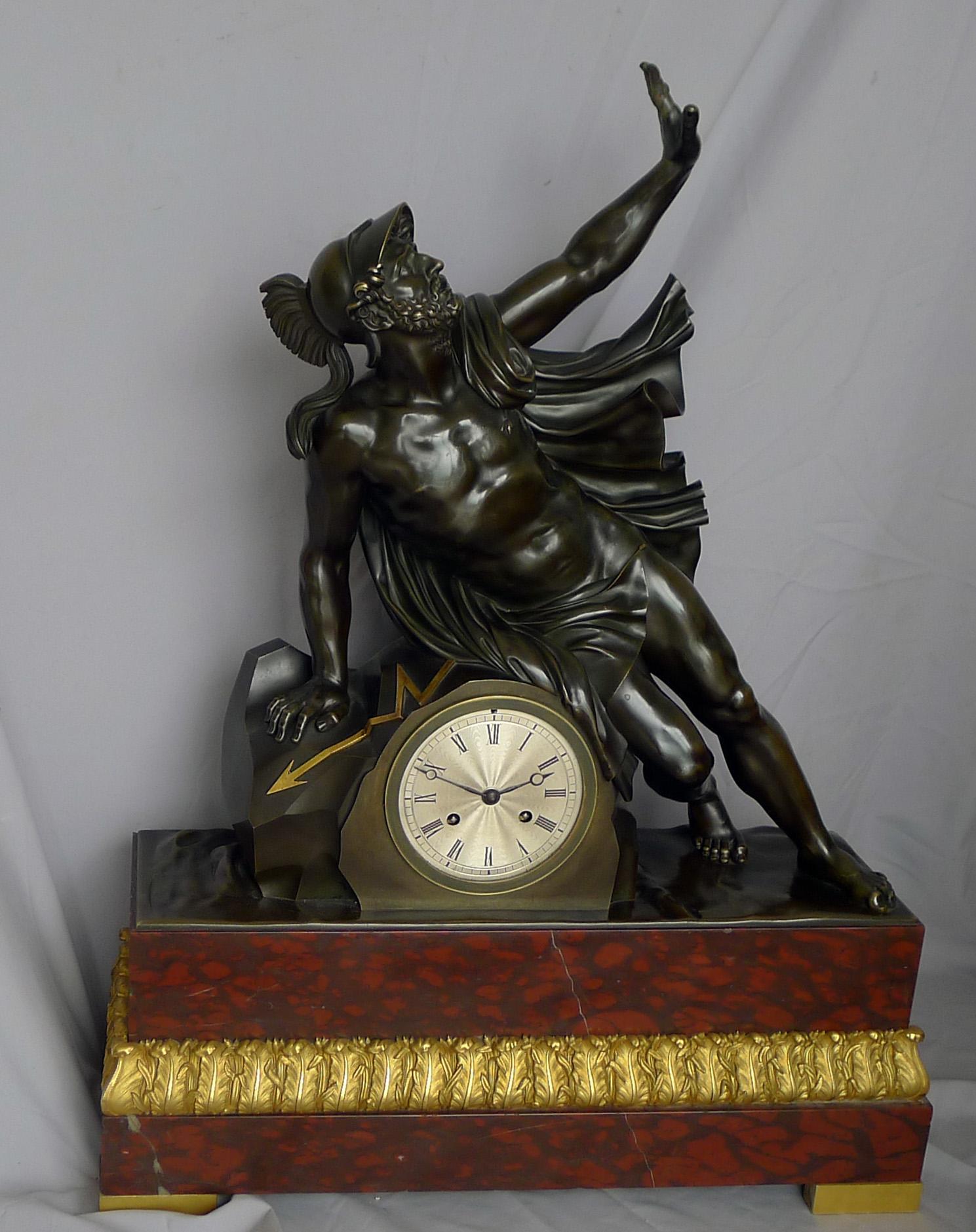French Fine and Large Antique Charles X Mantel Clock of Ajax