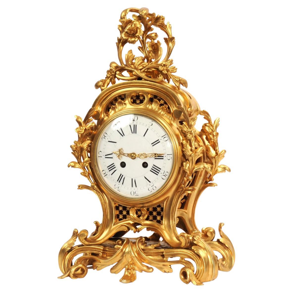 Fine and Large Antique French Ormolu Rococo Clock For Sale