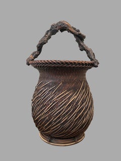 Fine and Large Japanese Ikebana Basket with Burlwood Handle Circa 1900