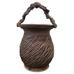Fine and Large Japanese Ikebana Basket with Burlwood Handle Circa 1900