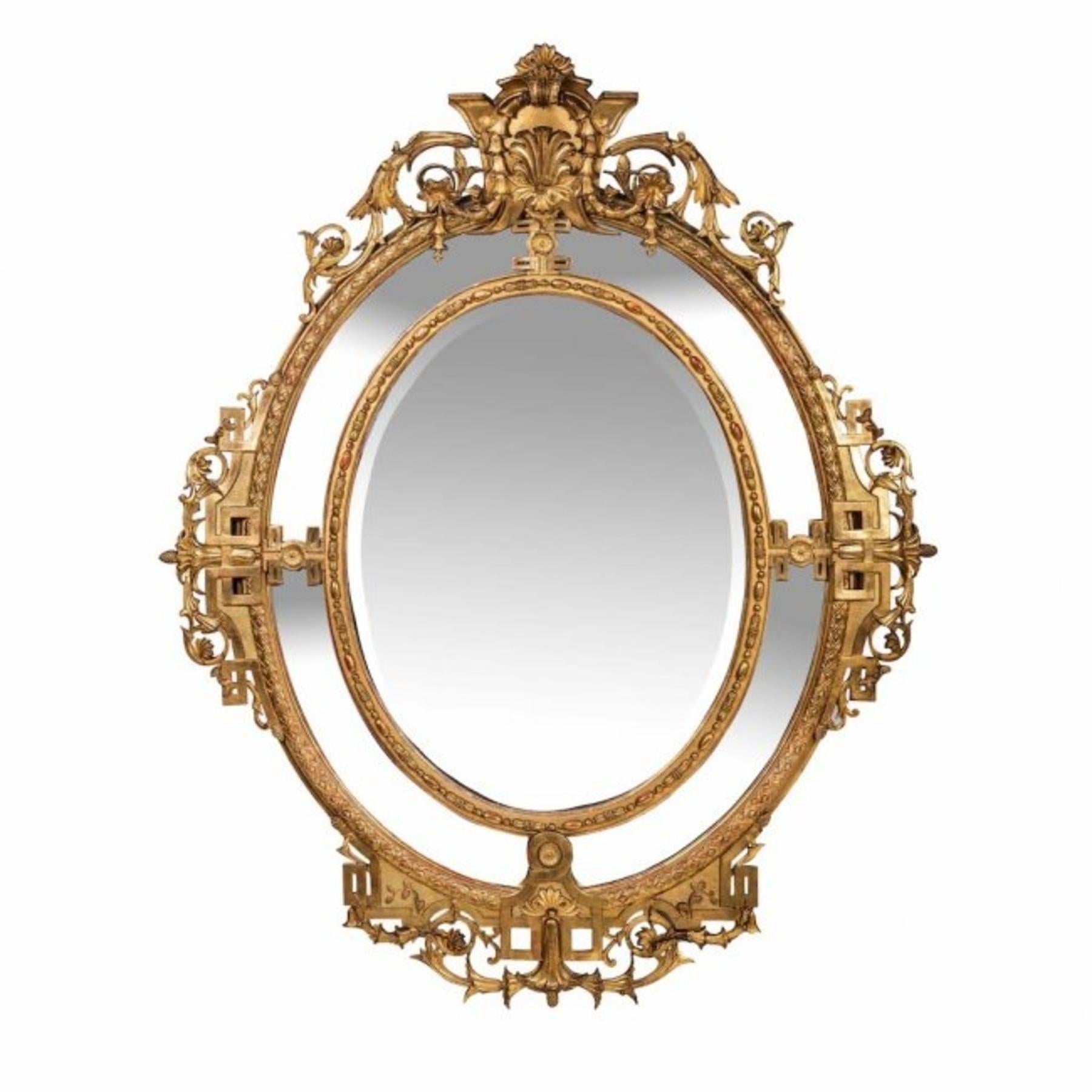 19th Century Fine and Large Louis XVI Style Double Framed Giltwood Mirror For Sale