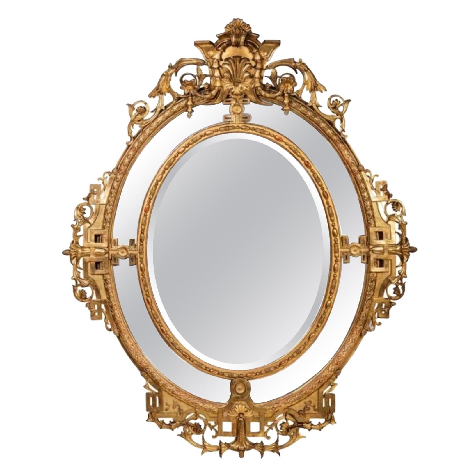 Fine and Large Louis XVI Style Double Framed Giltwood Mirror For Sale