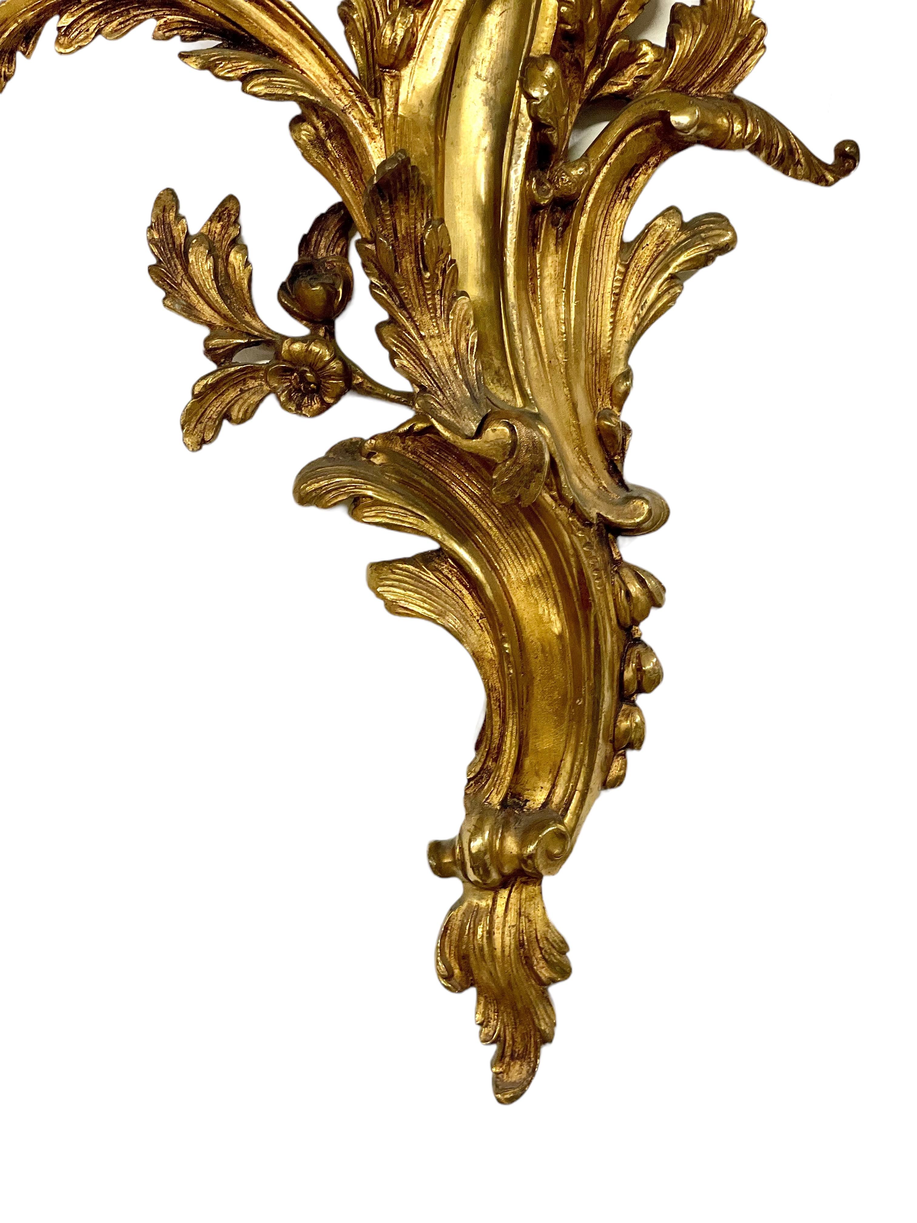 19th Century Pair of Large Louis XV Gilt Bronze Sconces For Sale 5