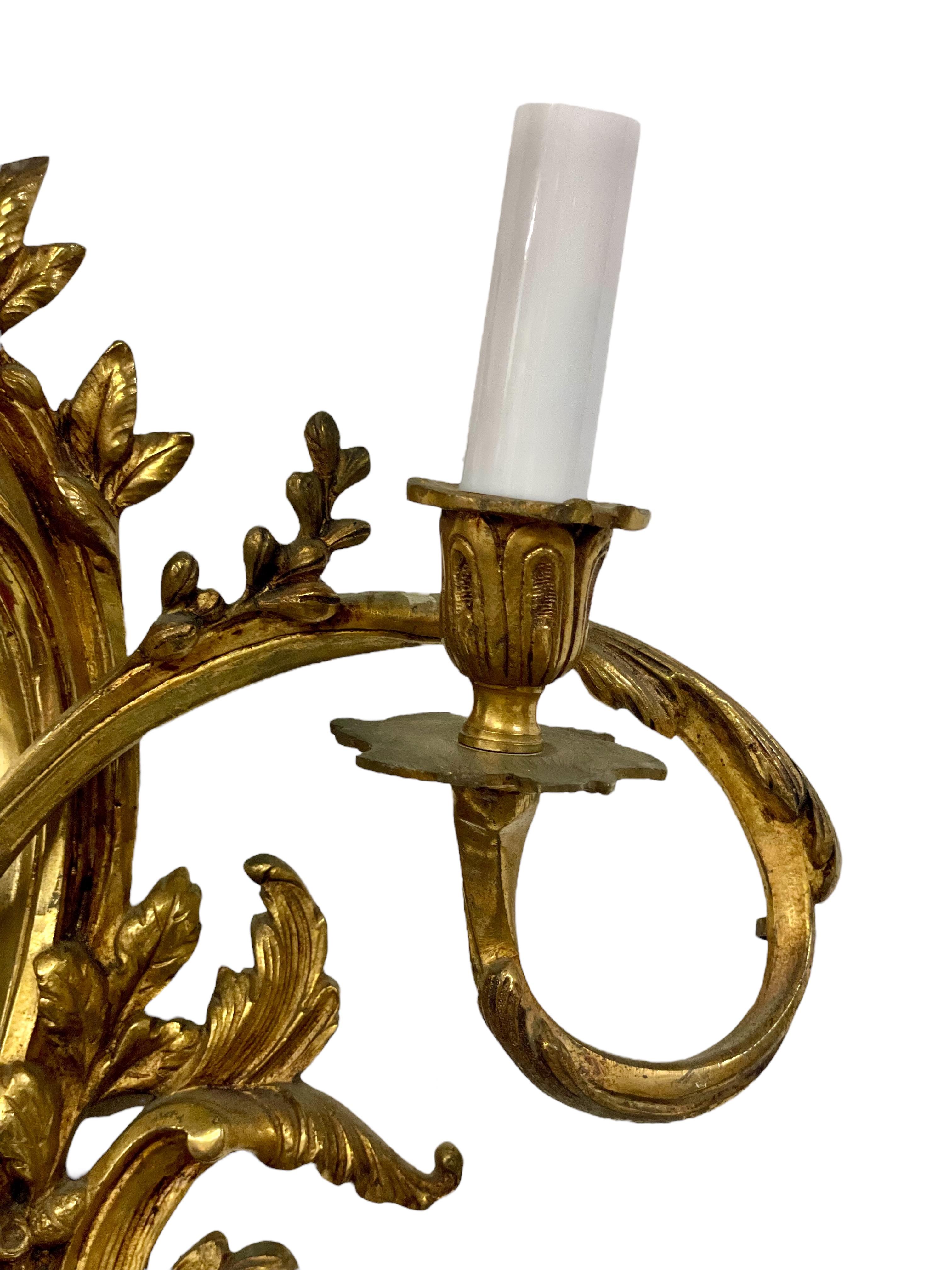 19th Century Pair of Large Louis XV Gilt Bronze Sconces For Sale 7