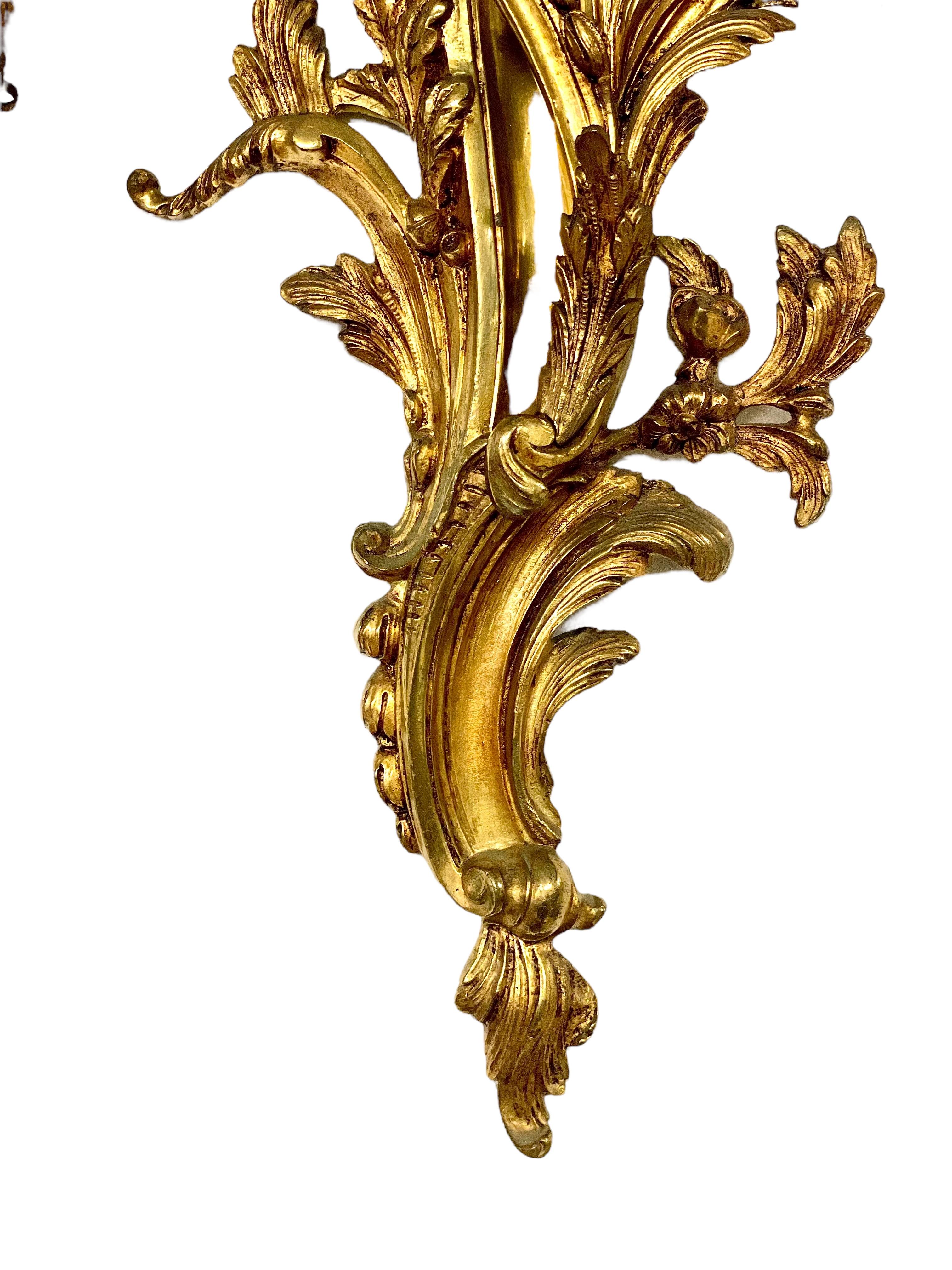 French 19th Century Pair of Large Louis XV Gilt Bronze Sconces For Sale