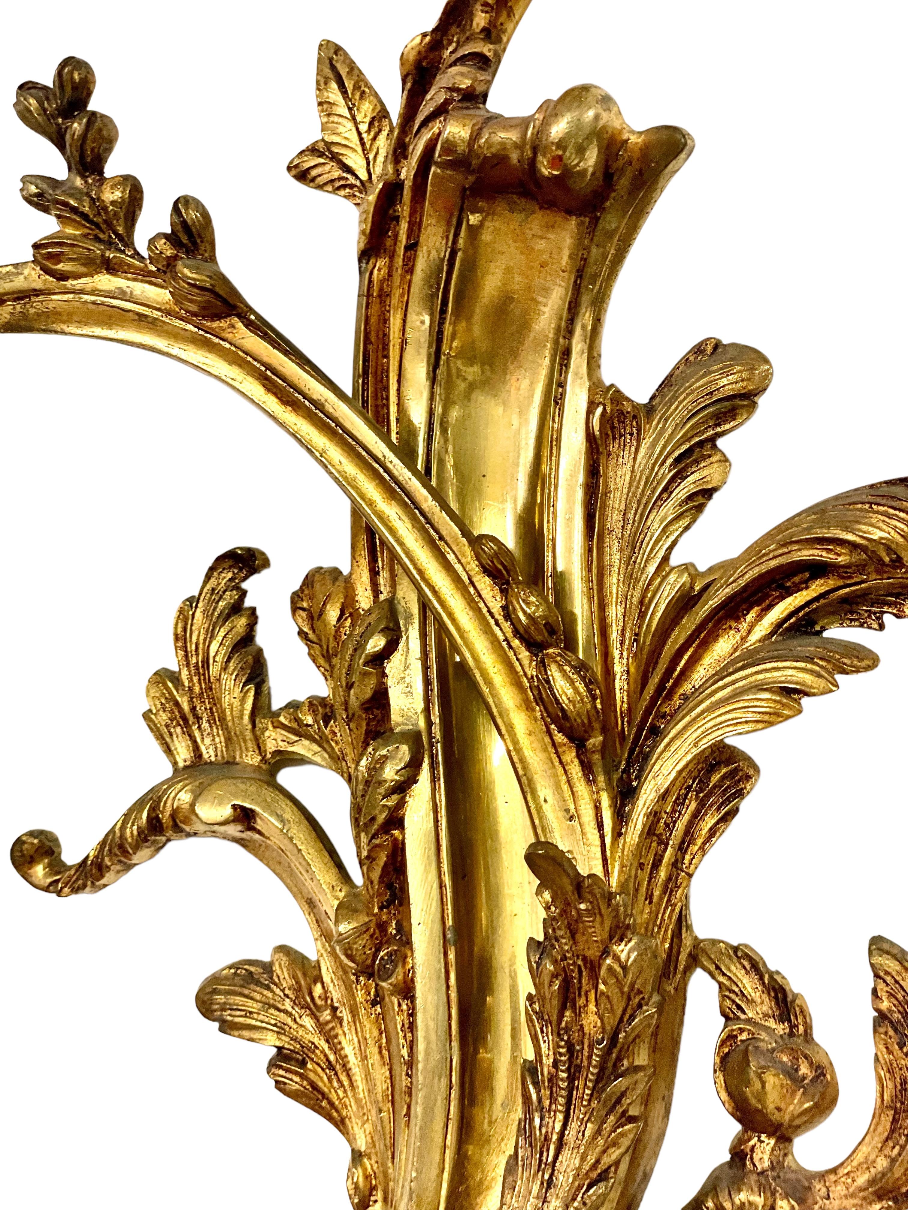 19th Century Pair of Large Louis XV Gilt Bronze Sconces In Good Condition For Sale In LA CIOTAT, FR