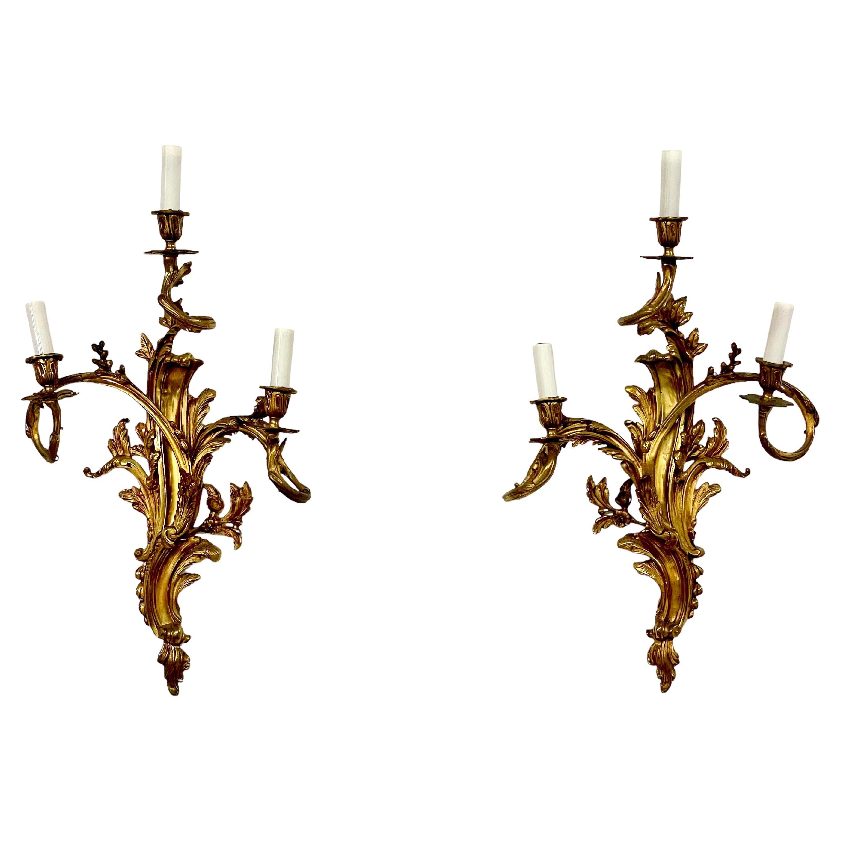 Paire de grandes appliques Louis XV en bronze doré du XIXe siècle