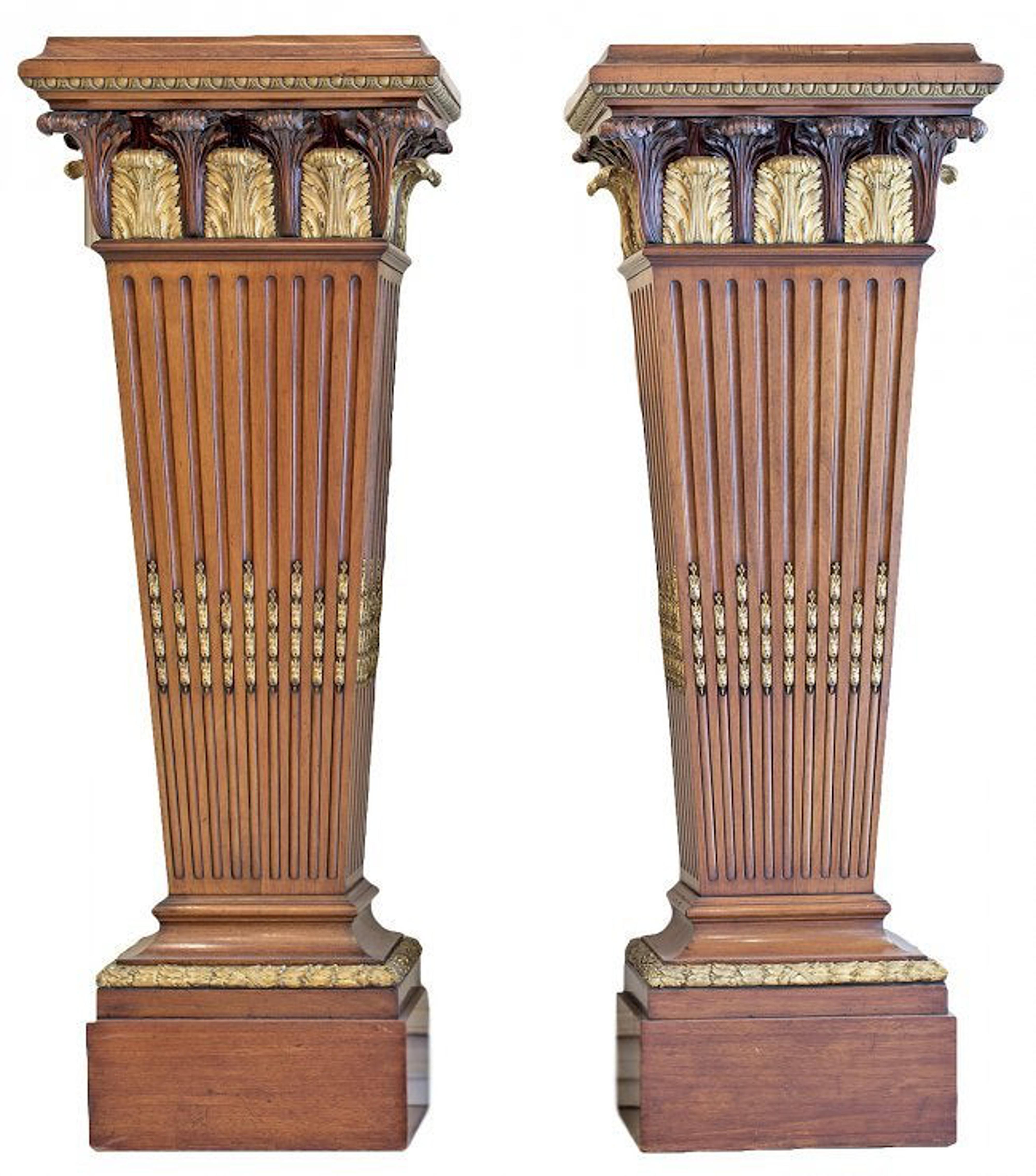 Wood Fine and Large Pair of Neoclassical Style Ormolu Mounted Mahogany Pedestals For Sale