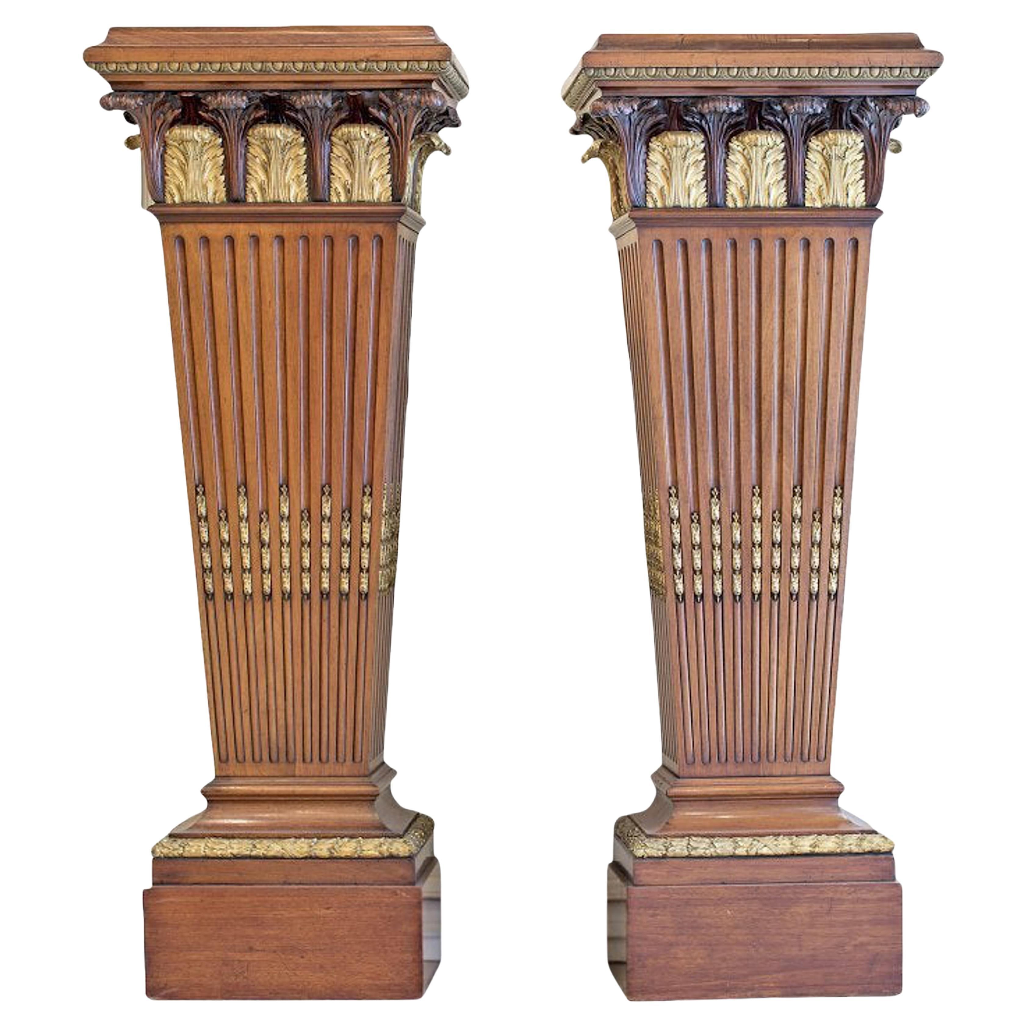 Fine and Large Pair of Neoclassical Style Ormolu Mounted Mahogany Pedestals