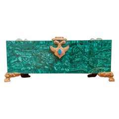 Fine and Large Russian Malachite and Jeweled Casket