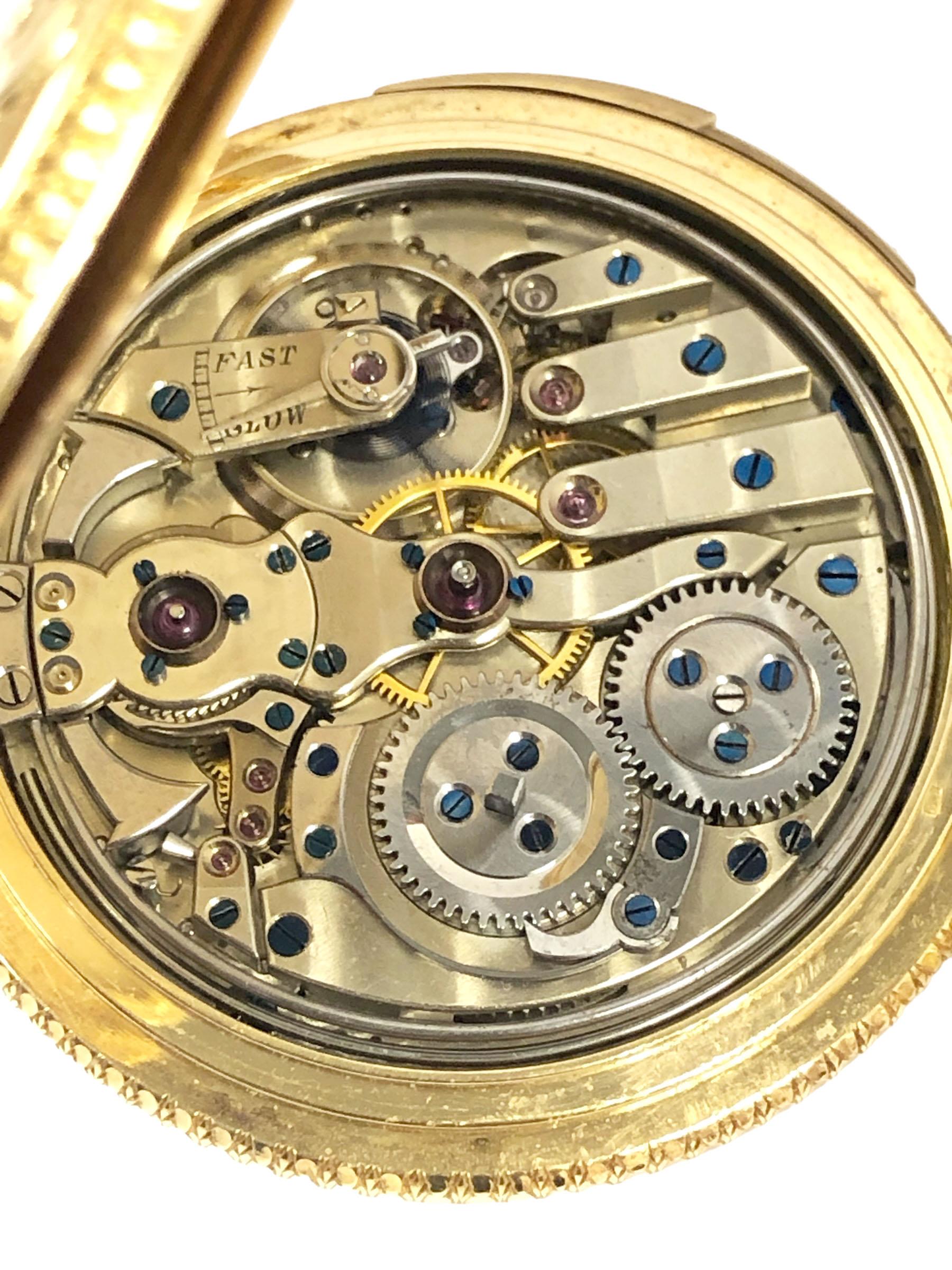 Reloj de bolsillo de repetición de minutos de 18 quilates, fino y en perfecto estado, engastado con oro y diamantes 8