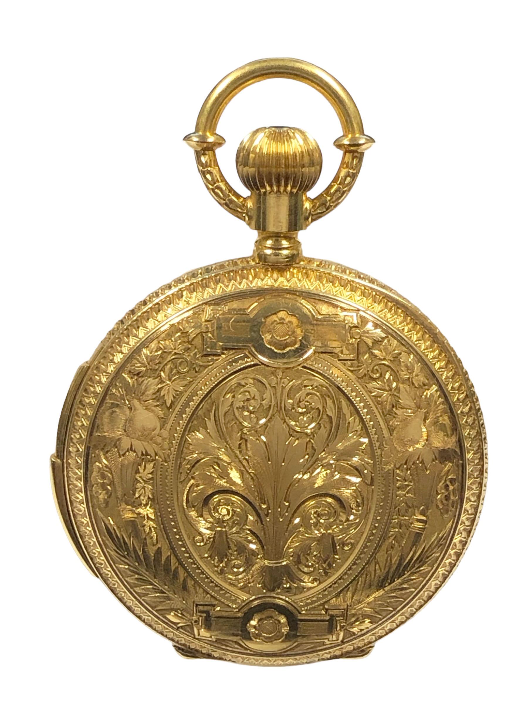Reloj de bolsillo de repetición de minutos Favre Leube of Switzerland, circa 1900,  50 M.M. Caja de 4 piezas de oro amarillo pesado de 18 quilates con 