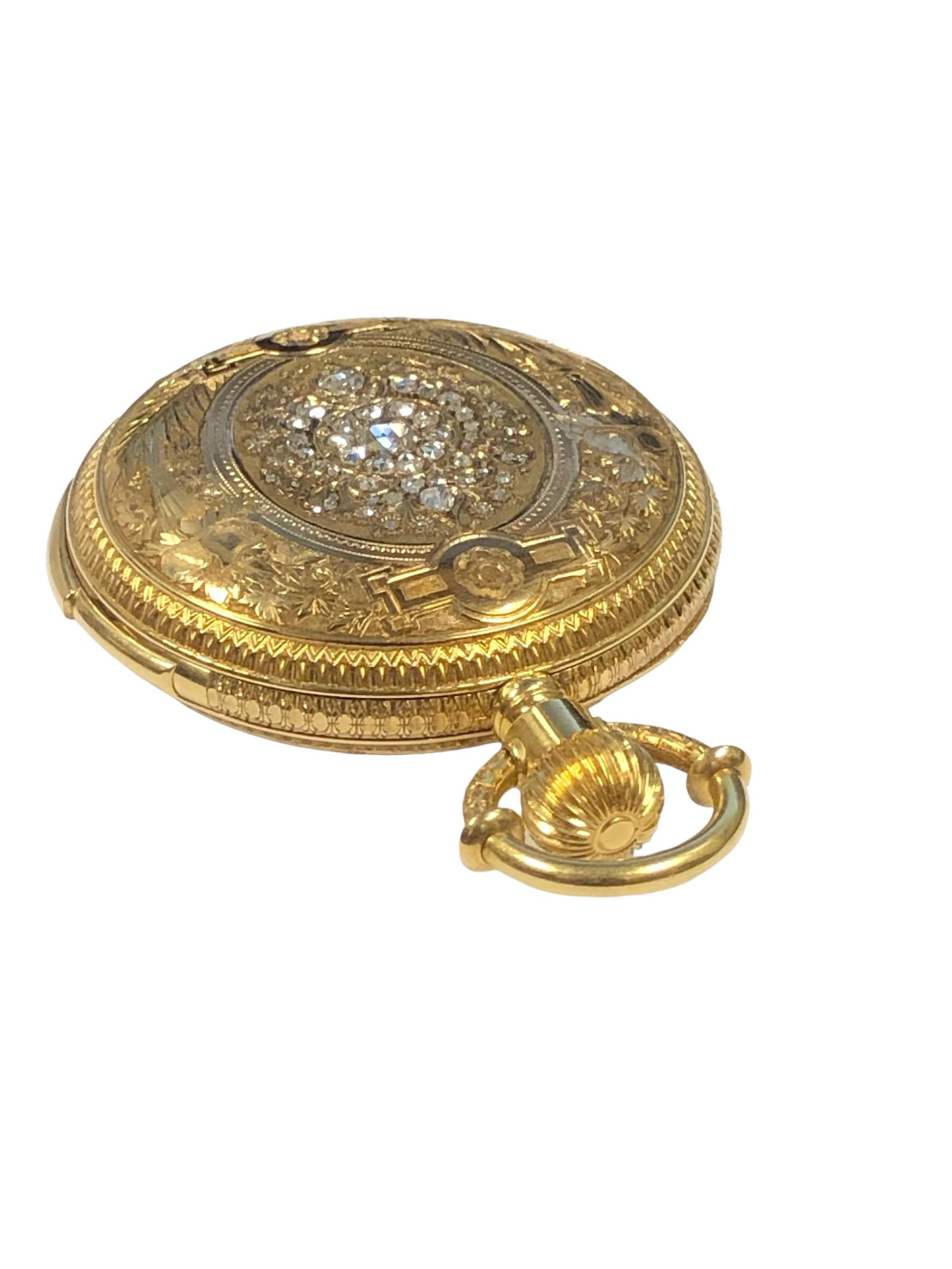 De los hombres Reloj de bolsillo de repetición de minutos de 18 quilates, fino y en perfecto estado, engastado con oro y diamantes