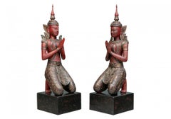 Fine and Monumental Pair of Carved and Painted Devotional Supplicants