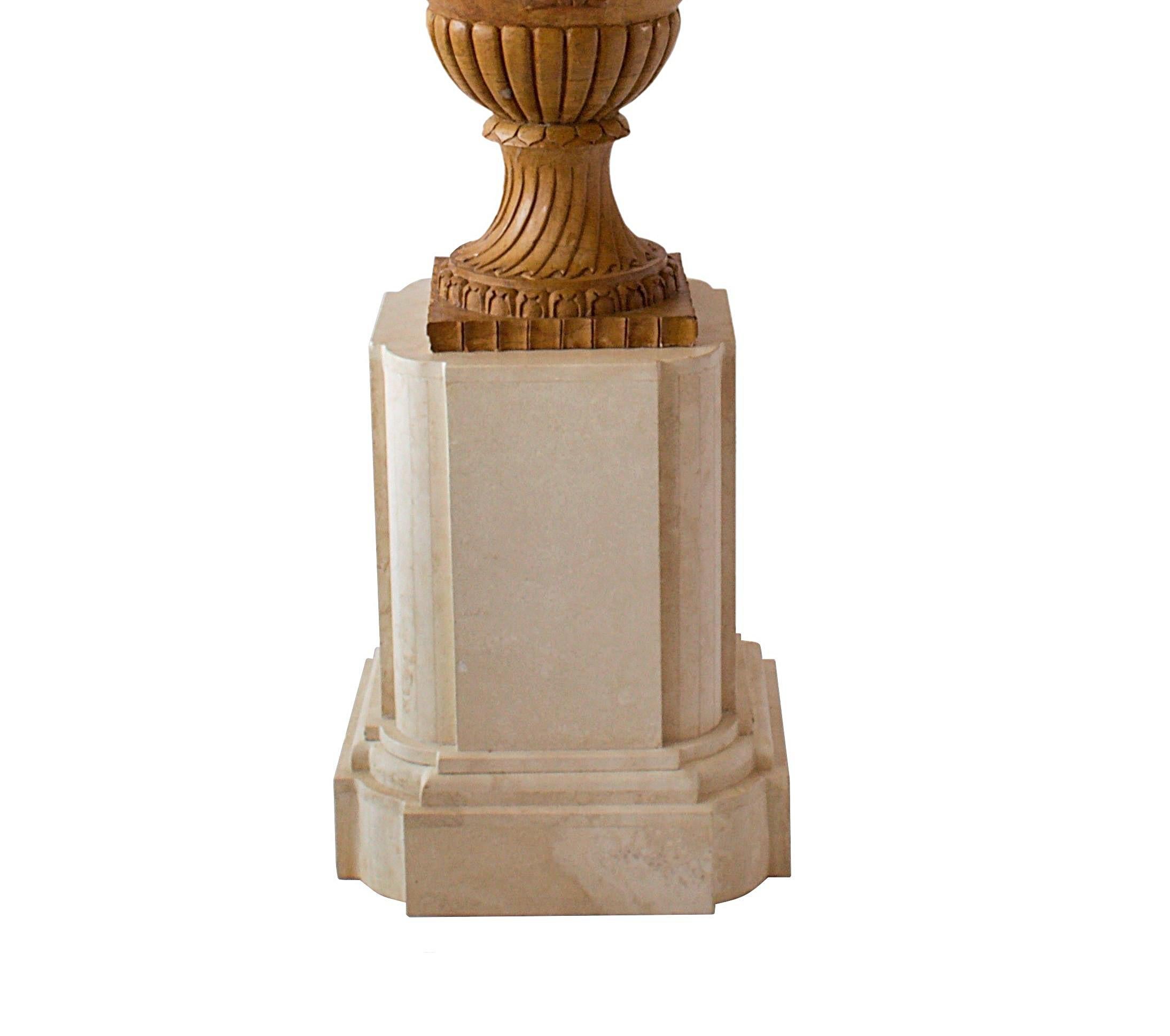 Stone Fine and Monumental Pair of Italian Neoclassical Siena Marble Urns on Pedestal For Sale