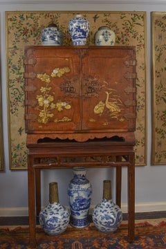 Fine and Rare 17th Century Japanese Mulberry Wood Gilt-Lacquer Cabinet on Stand