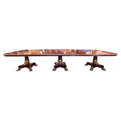 Fine and Rare 19th C Regency Mahogany and Gilt Triple Pedestal Dining Table