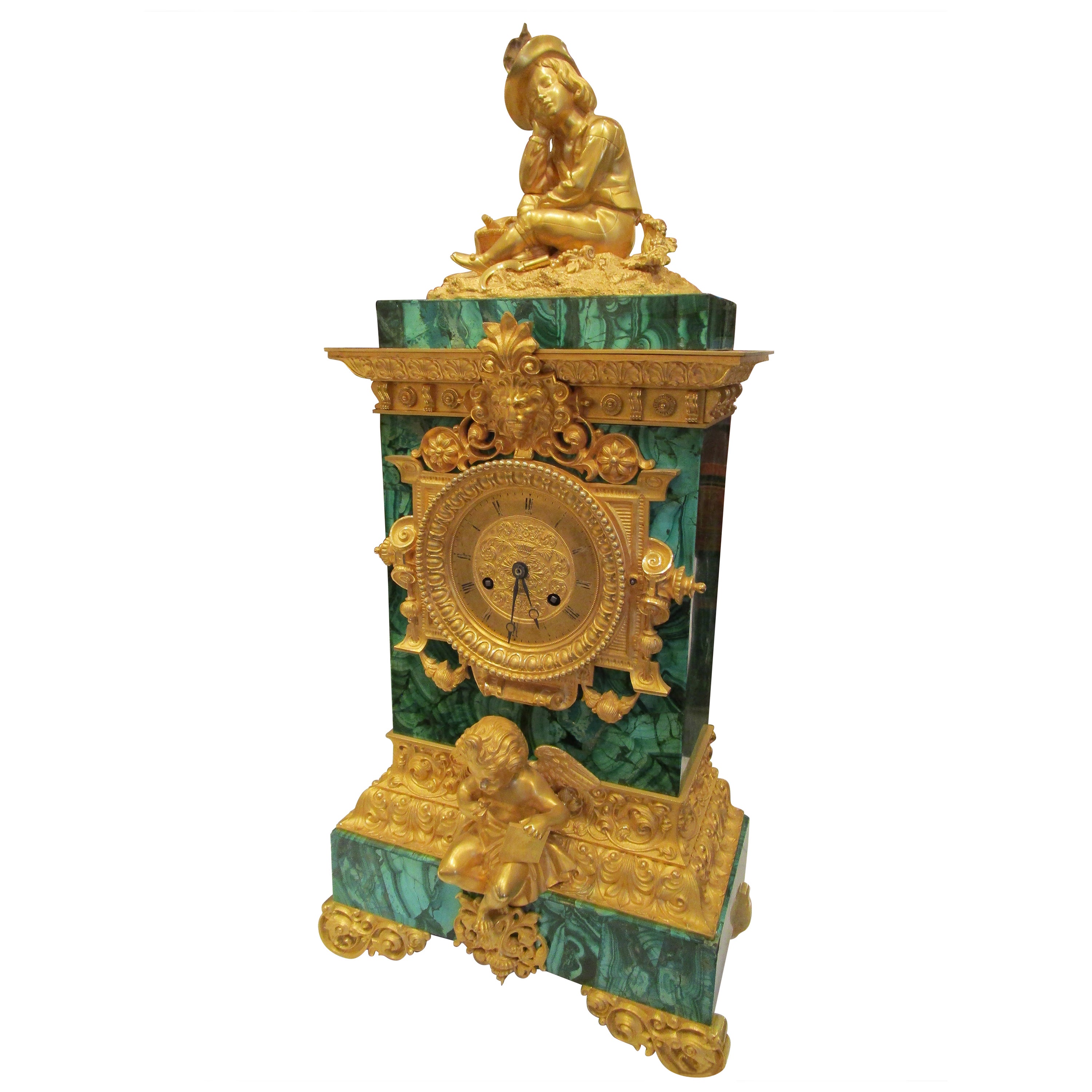 Fine and Rare 19th Century French or Russian Gilt Bronze and Malachite Mantle