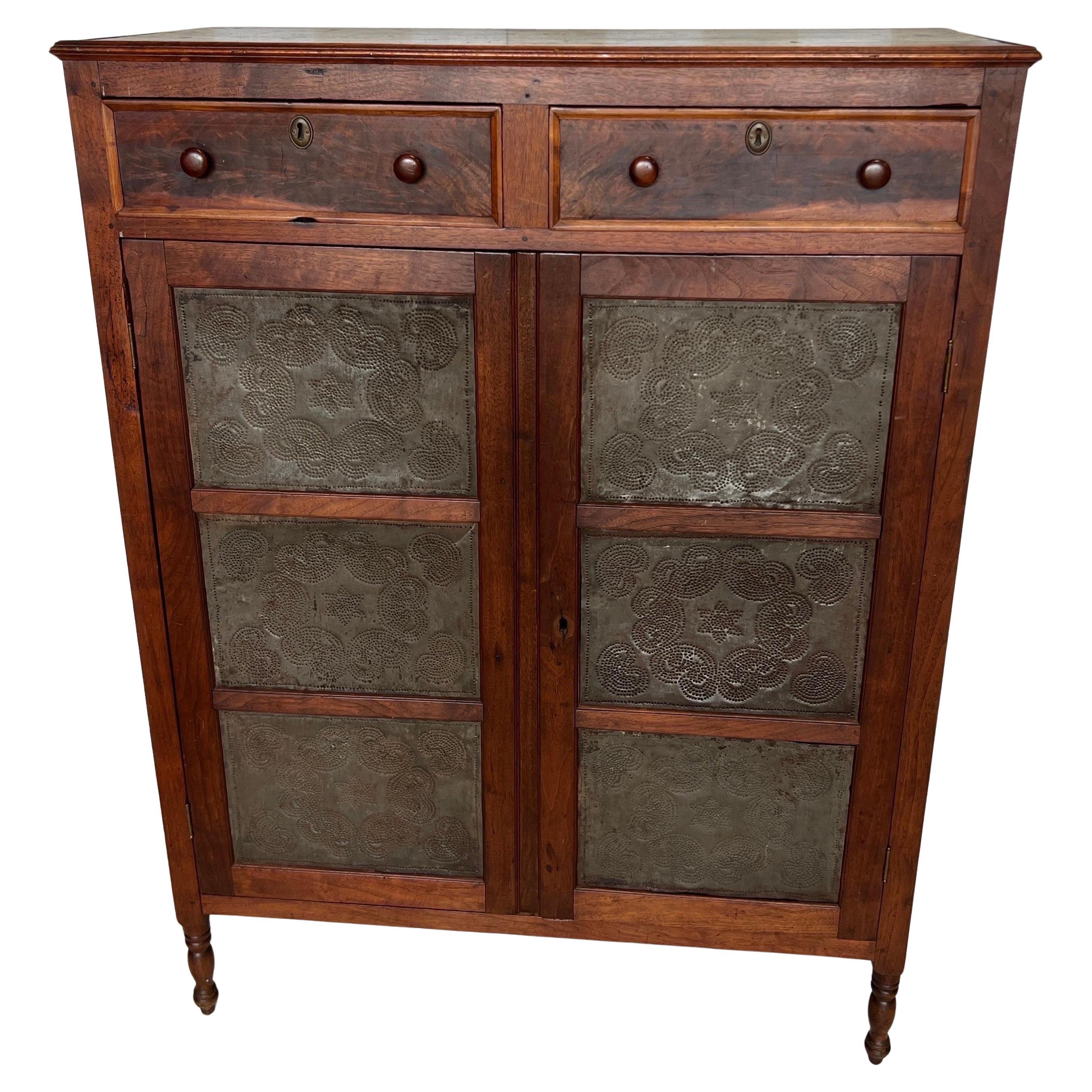 Fine and Rare 19th Century Virginia Walnut & Yellow Pine Pie Safe with Drawers