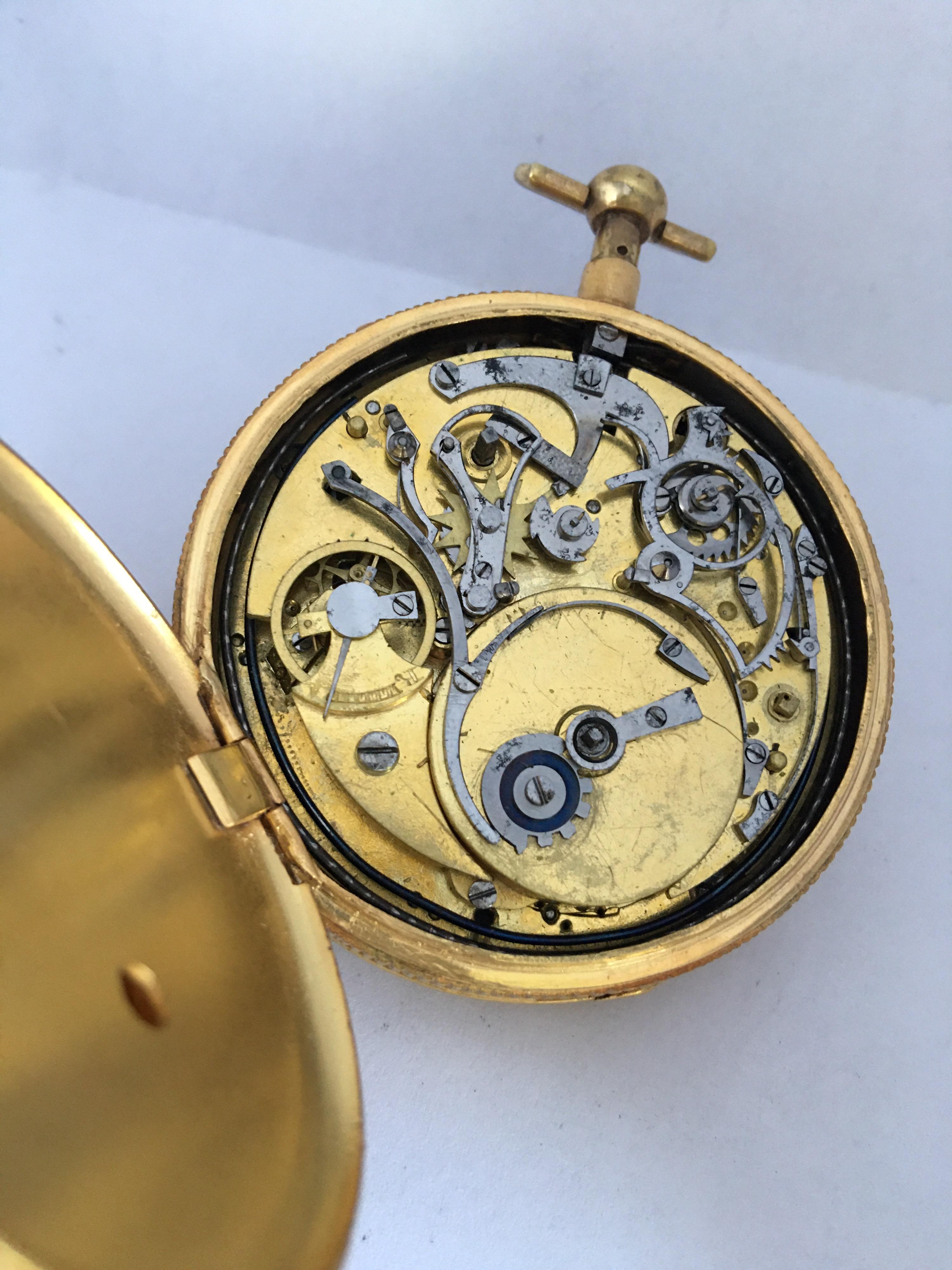 Fine and Rare Antique Gold Quarter Repeater and Musical Pocket Watch For Sale 4