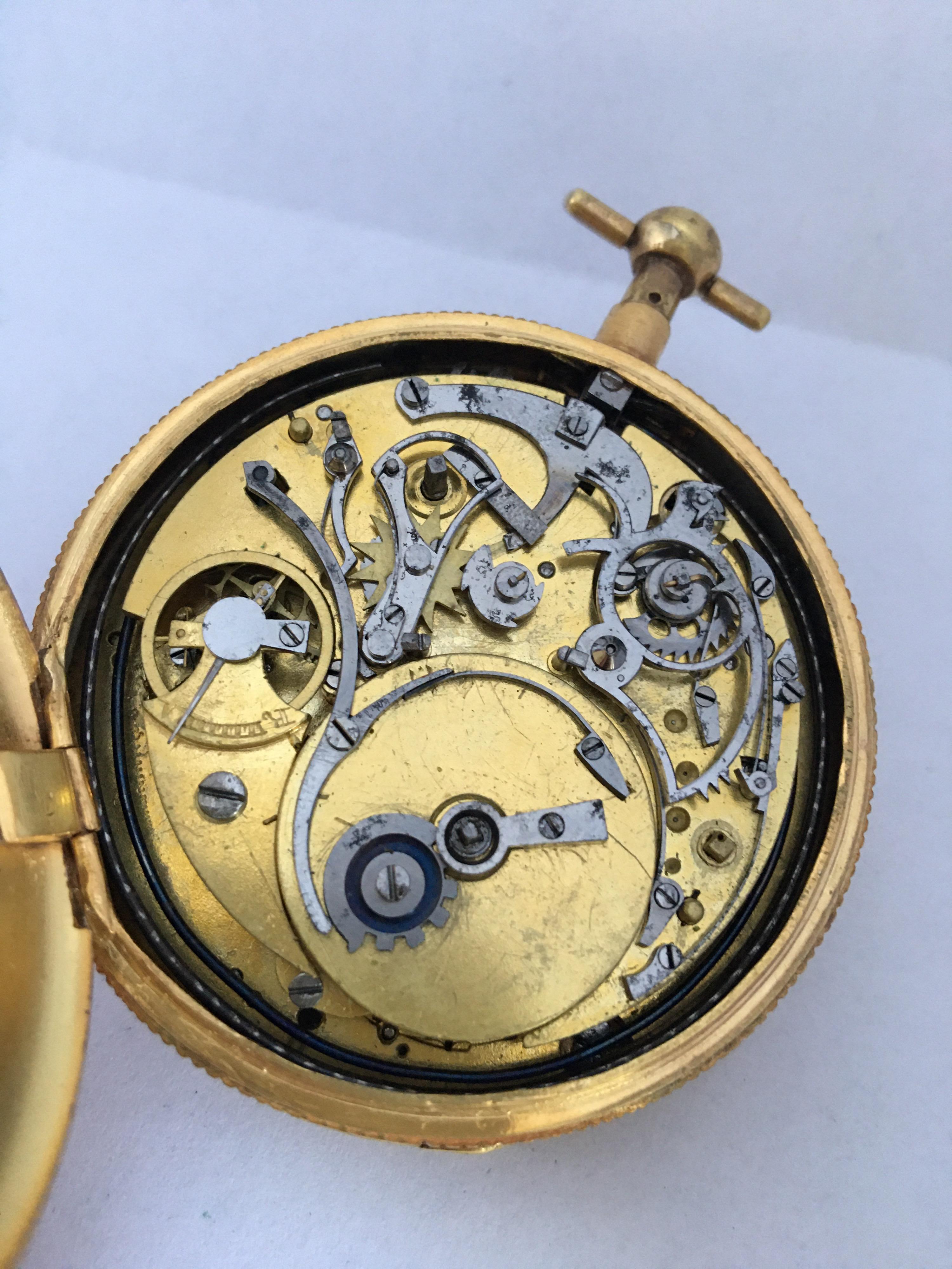 Women's or Men's Fine and Rare Antique Gold Quarter Repeater and Musical Pocket Watch For Sale