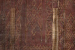 Fine e raro tappeto antico sahariano mauritano Tuareg in giunco e pelle