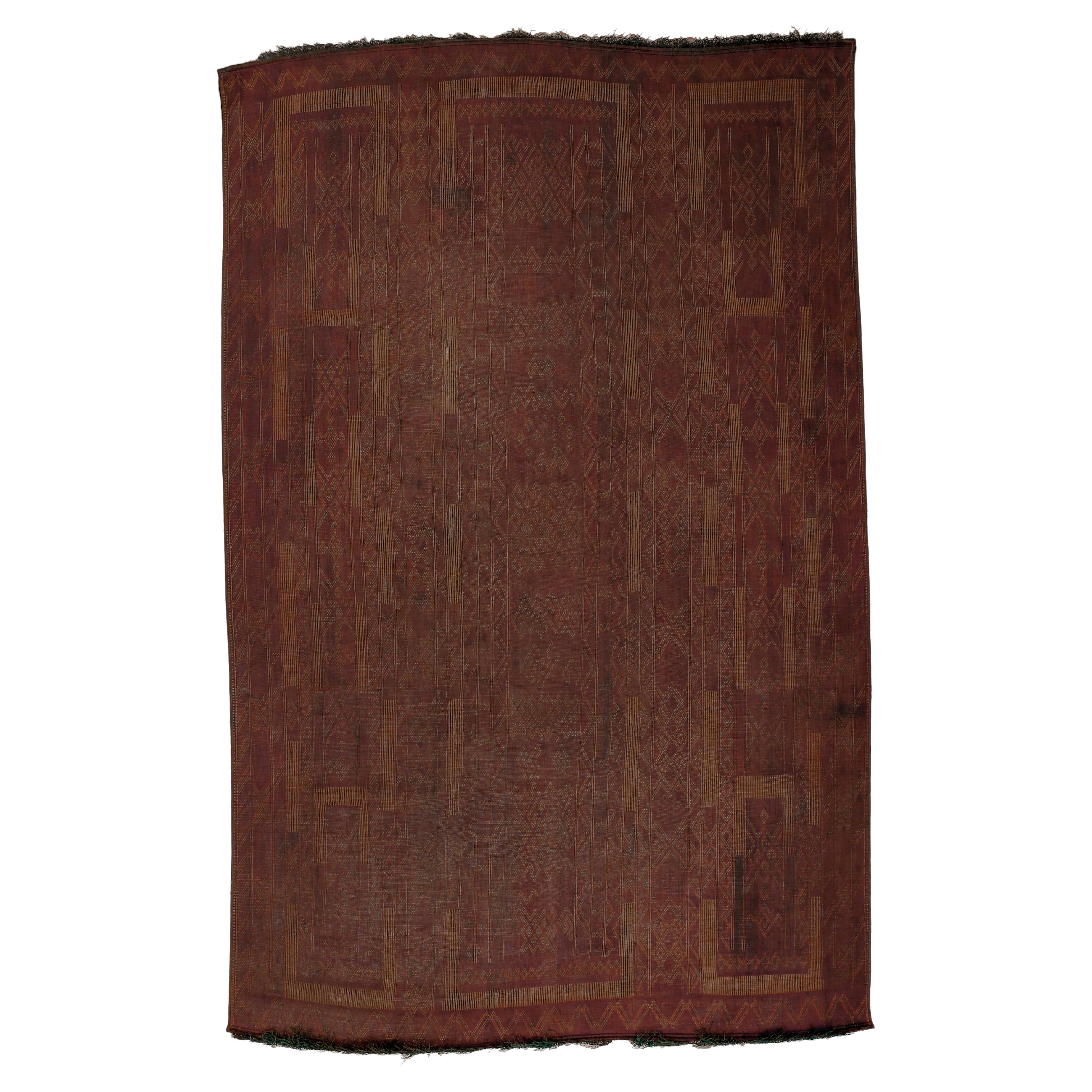 Fine et rare tapis ancien Saharan Mauritanian Tuareg en roseau et cuir en vente