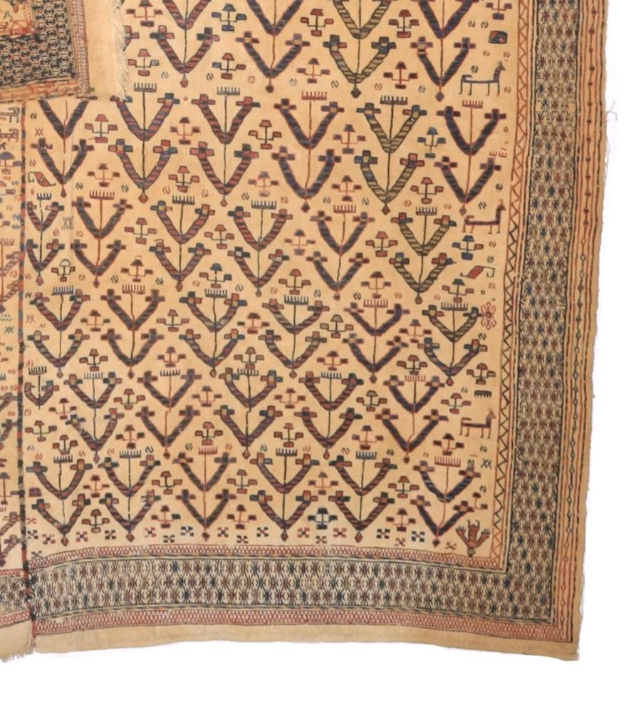 19th Century Fine and Rare Antique Verheh Kilim Flat Weave Wool Rug 6’2” x 6’3” For Sale