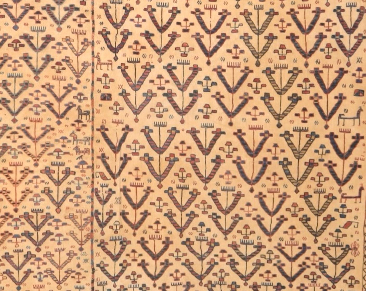 Fine and Rare Antique Verheh Kilim Flat Weave Wool Rug 6’2” x 6’3” For Sale 1