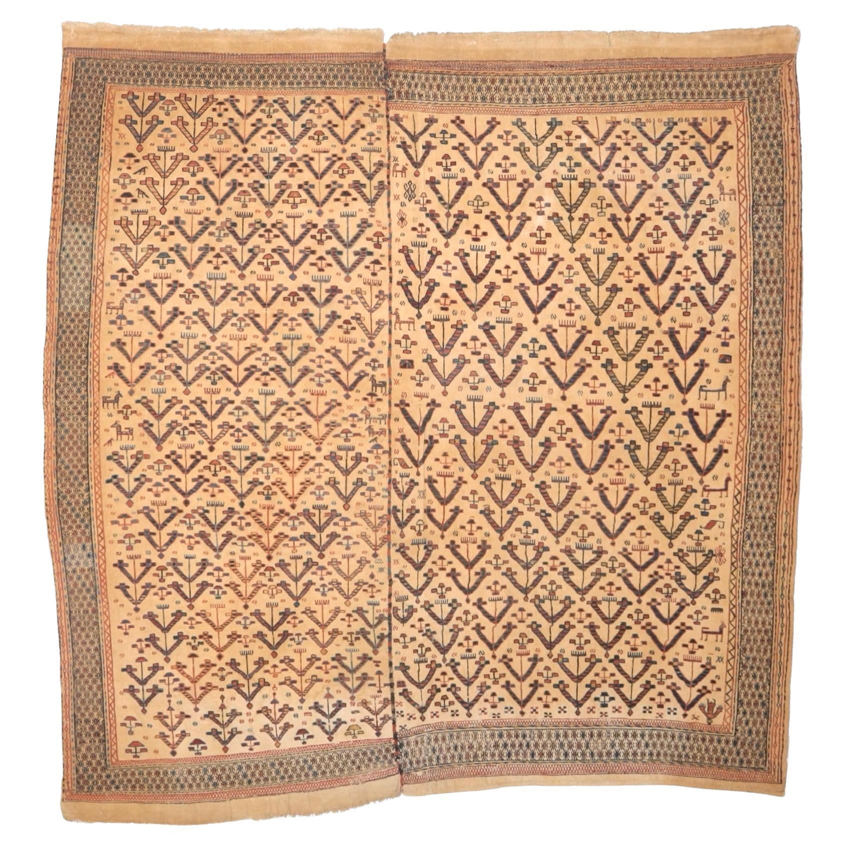 Fine and Rare Antique Verheh Kilim Flat Weave Wool Rug 6’2” x 6’3” For Sale