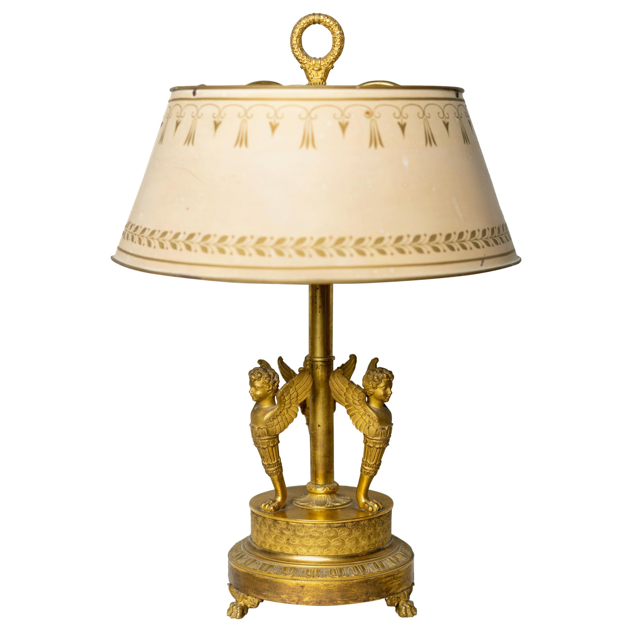 Belle et rare lampe de table bouillotte d'époque Empire en bronze doré