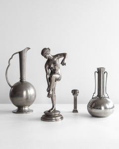 Neoclassical Female Pewter Metal Sculpture, Sweden, Art Deco Period