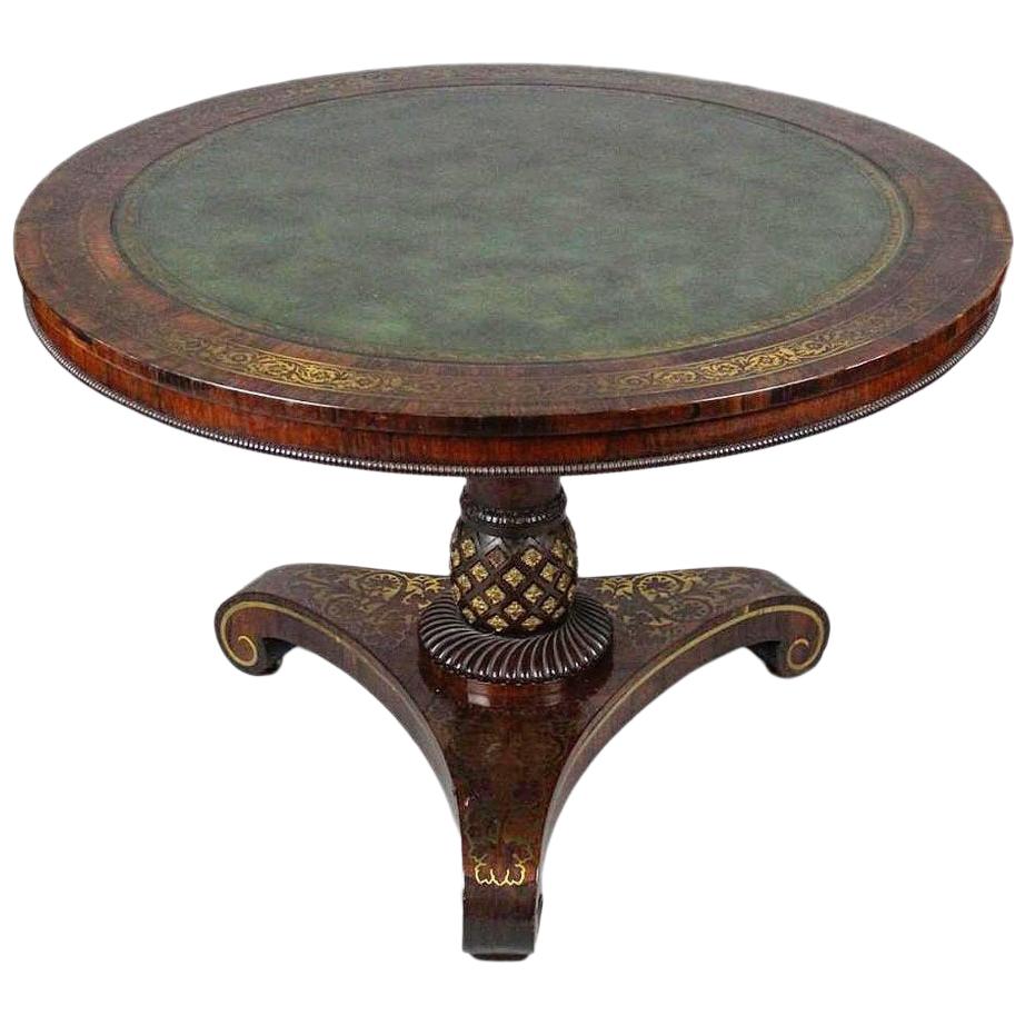 English Regency Period Rosewood and Brass Tilt-Top Table