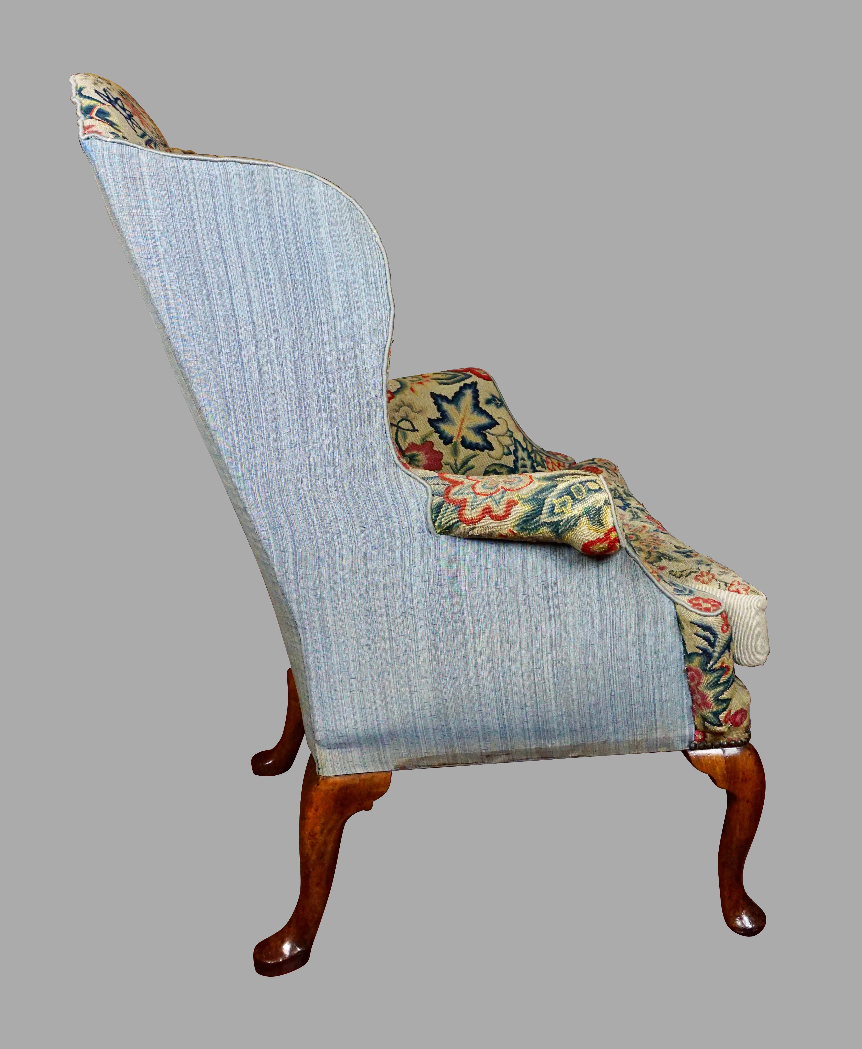 Fine and Rare George II Period Needlepoint Upholstered Walnut Wing Armchair In Good Condition For Sale In San Francisco, CA