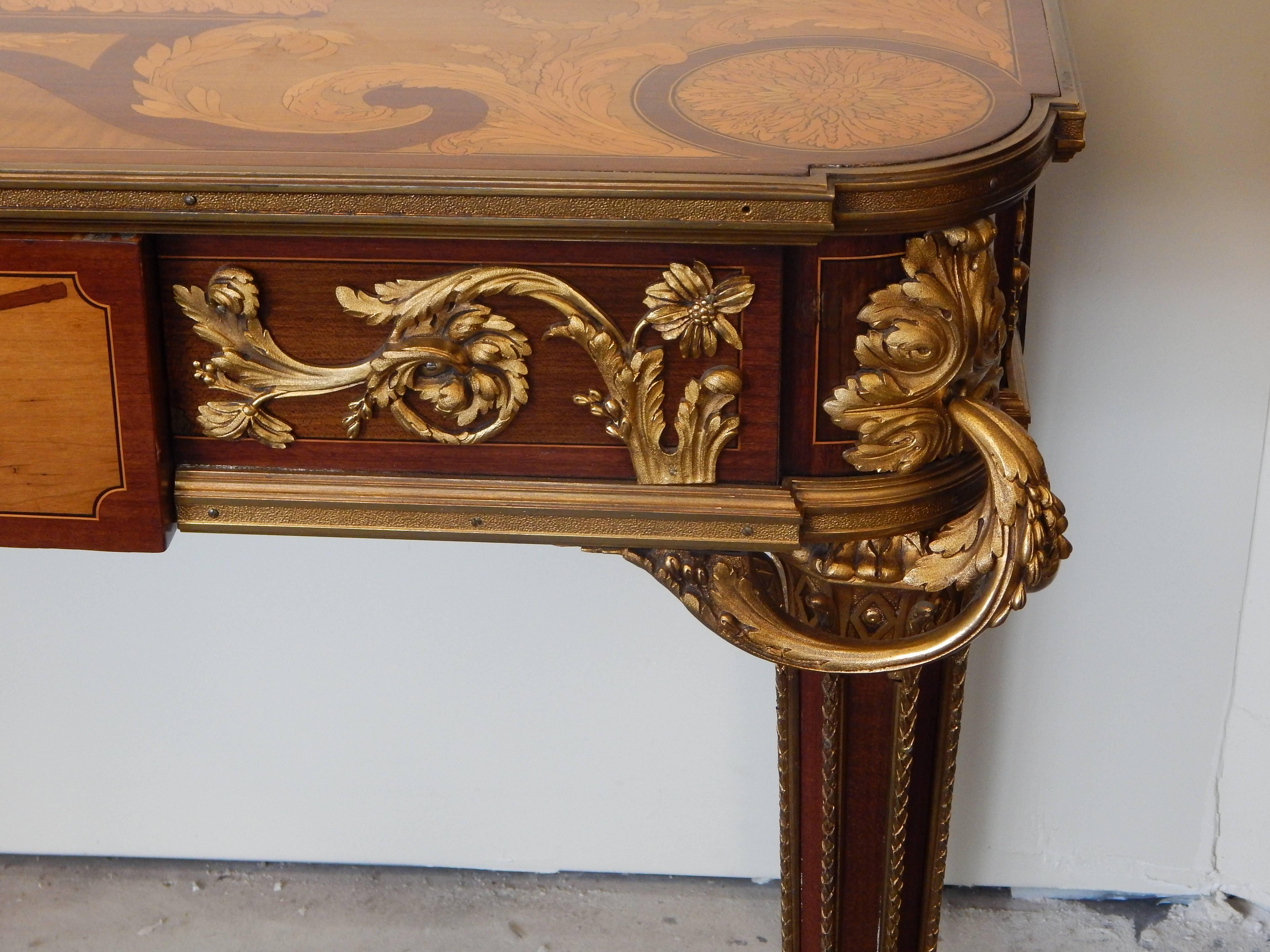 Cast Fine and Rare Louis XVI Style Ormolu Mtd Inlaid Table De Salon  Francois Linke For Sale