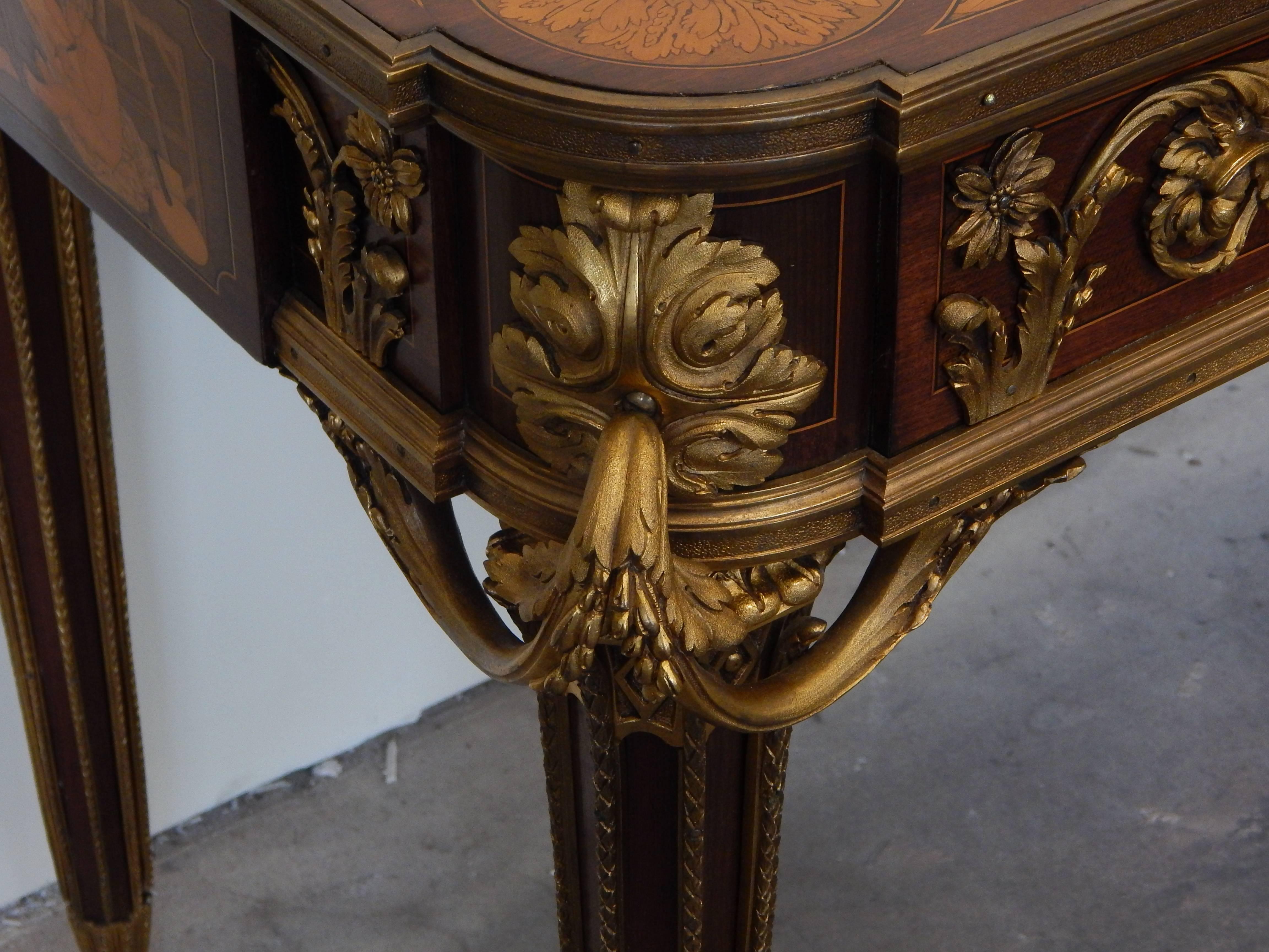 Fine and Rare Louis XVI Style Ormolu Mtd Inlaid Table De Salon  Francois Linke In Good Condition For Sale In Bridgeport, CT
